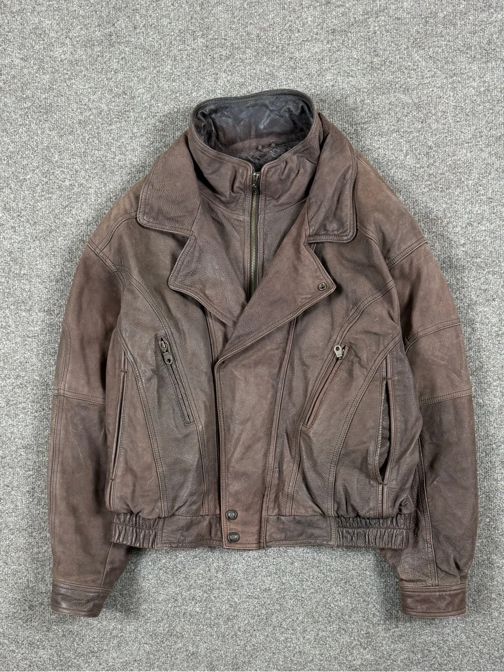 Vintage Wilsons Adventure Bound Brown Leather Bomber Jacket Men’s XL Funnel Neck